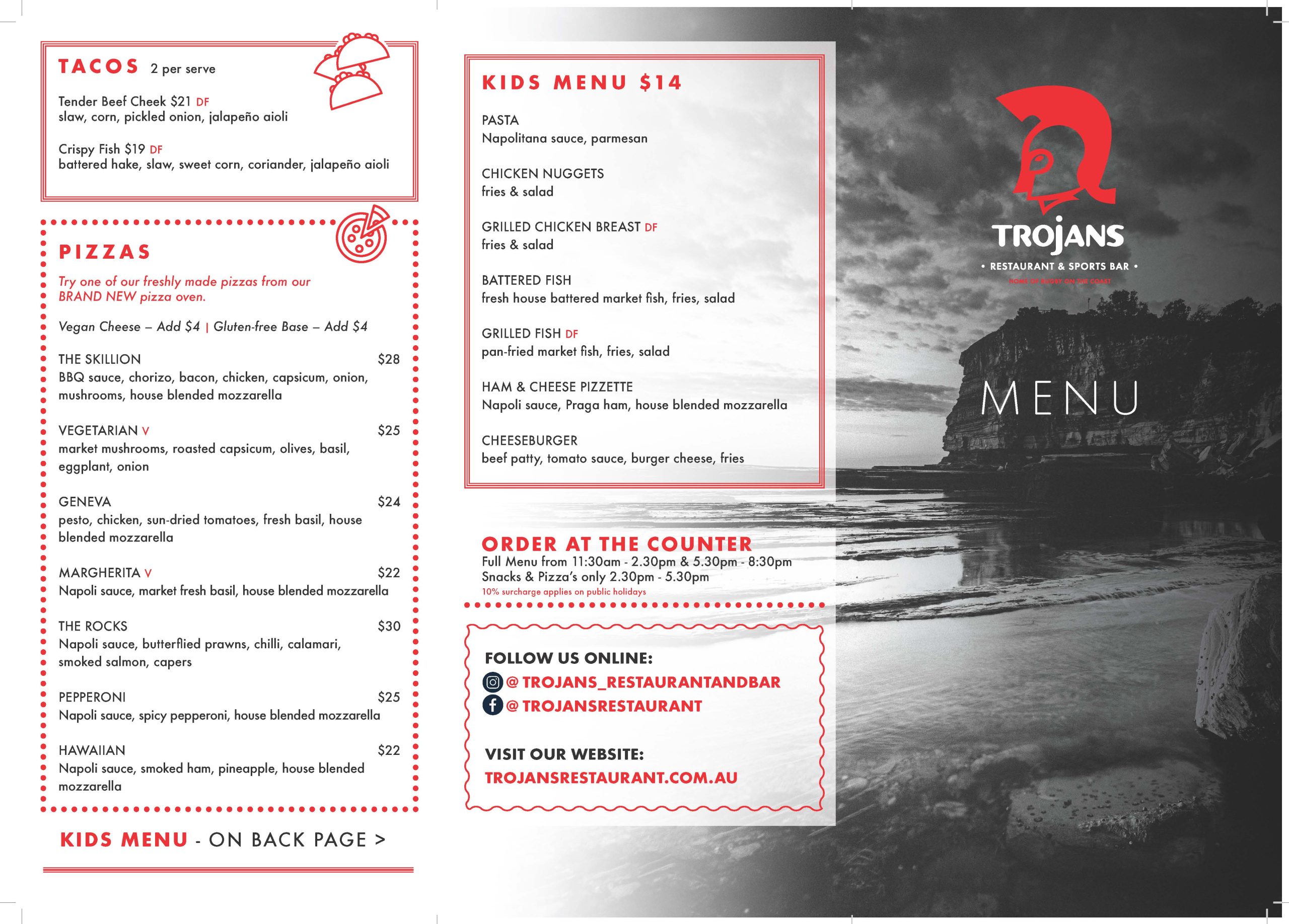 Trojans Menus Terrigal Rugby Club